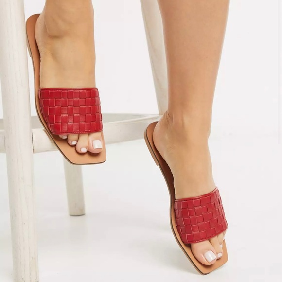 ASOS Shoes - ASOS Basket Woven Red Leather Mule Sandals